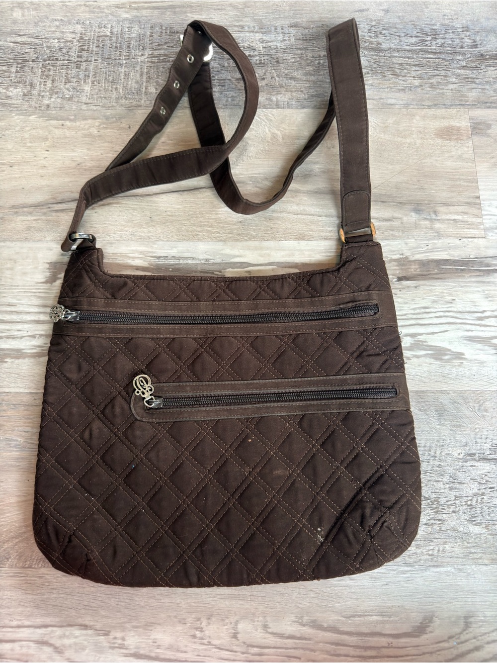 Vera Bradley Triple Zip Hipster Quilted Classic Brown Crossbody Messenger Bag